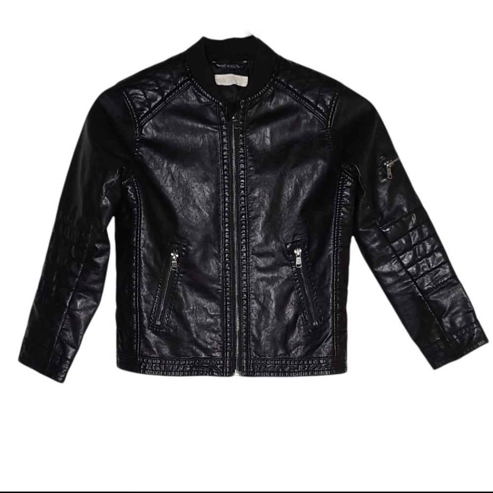 H&M Faux Leather Black Moto Jacket Size 7-8 Youth